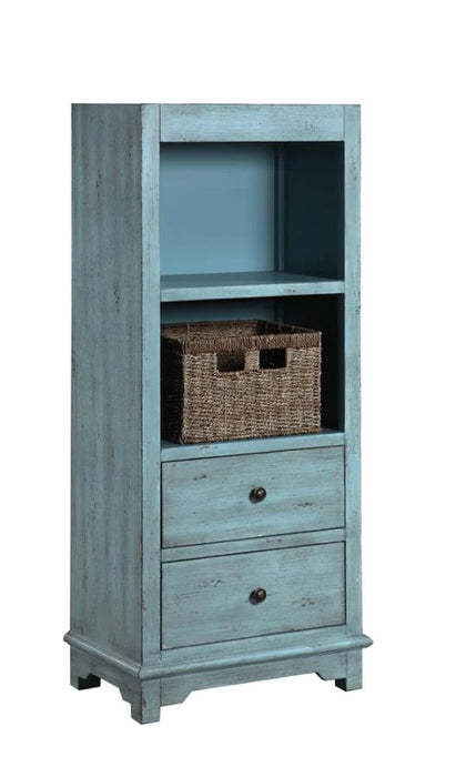 Rustic blue 2-drawer accent bookcase shelf NEW CO-950755