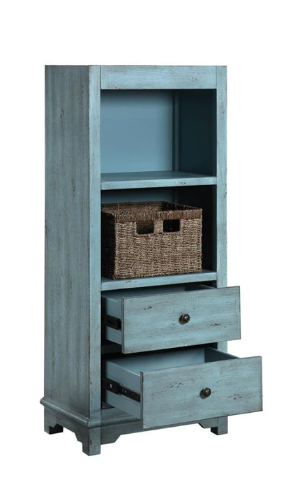 Rustic blue 2-drawer accent bookcase shelf NEW CO-950755