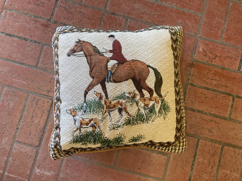 Horse, man, and three dogs pillow 23813
