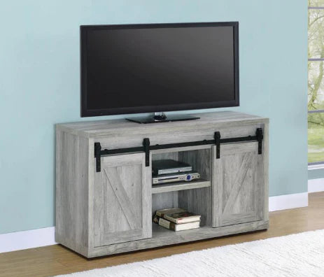 48 inch TV stand shelf 2 drawers black/grey/gray driftwood NEW CO-723261