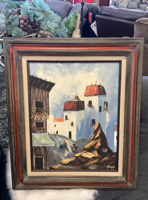 Oil painting framed matted signed by Noney 25277