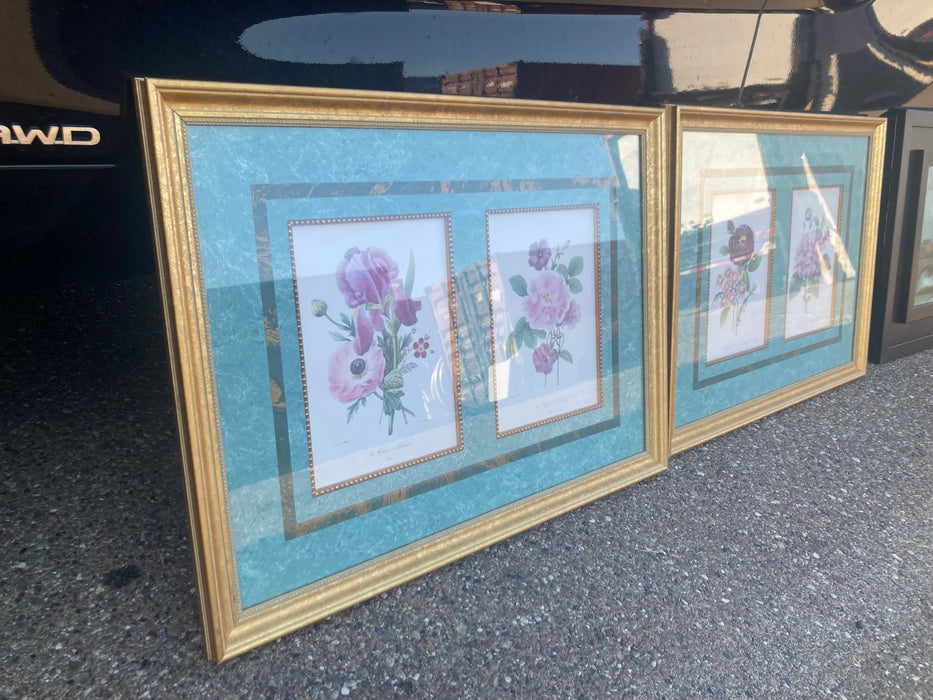 Golden framed flower pictures 25382