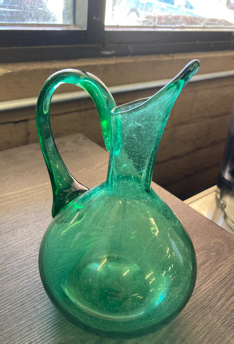 Green glass water pitcher 25393