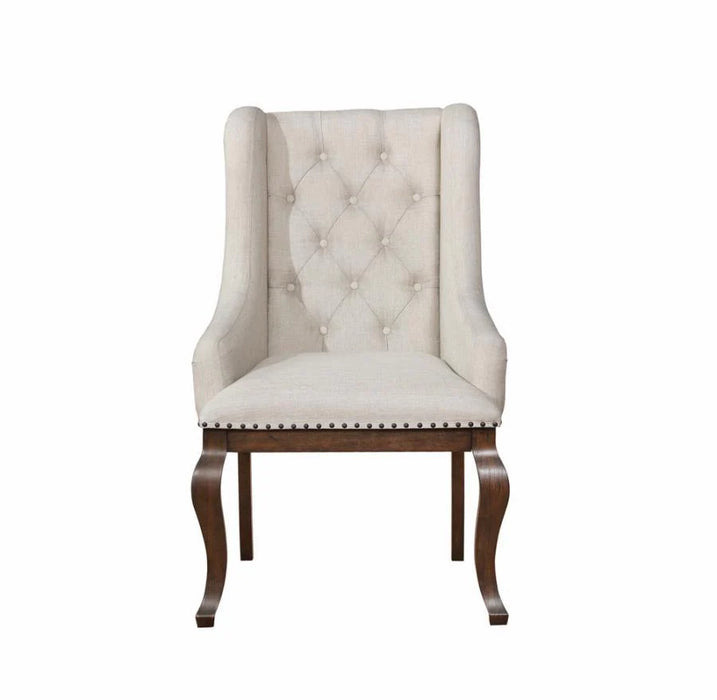 Brockway dining arm chair tufted nail studded cream/antique java finish NEW CO-110313