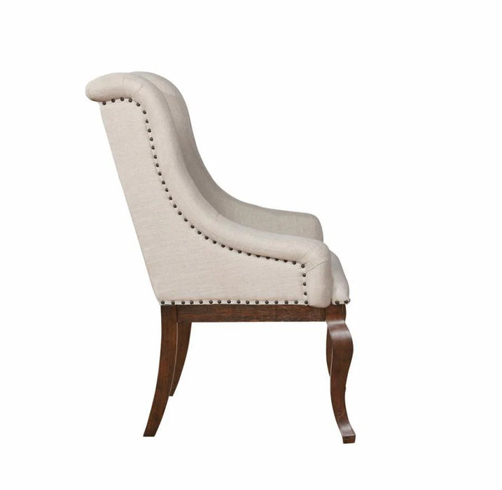 Brockway dining arm chair tufted nail studded cream/antique java finish NEW CO-110313