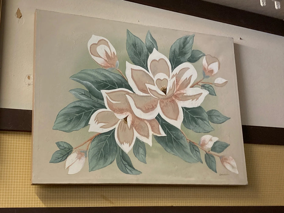 Canvas painting gallery wrap pink and white flowers w/ greenery 25452