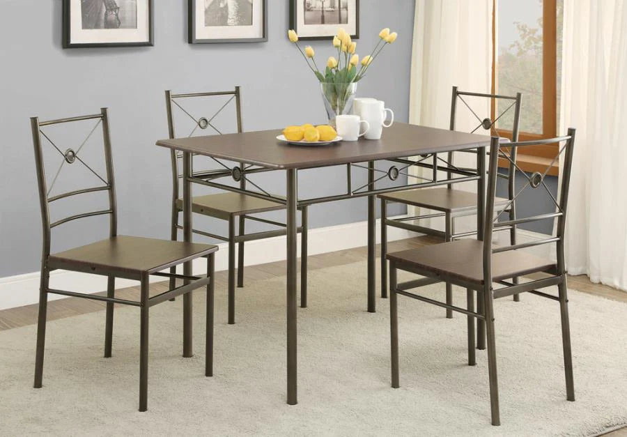 Dining table 4 chairs dark bronze 5pc set NEW CO-100033