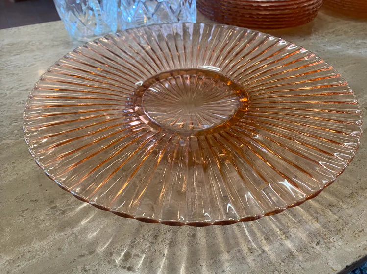 Vintage depression glass large pink fruit plate platter 25658