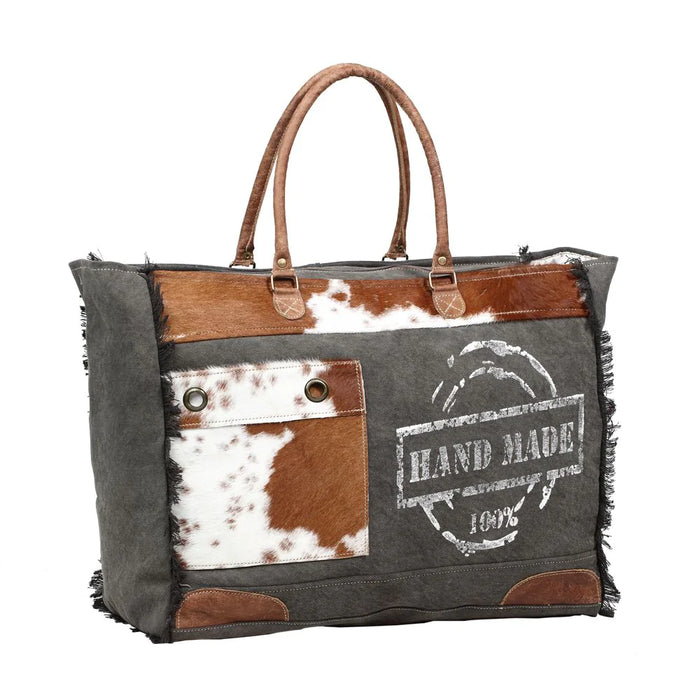 100% Handmade Print Cowhide, Canvas & Leather Weekender Tote Hand Crafted Myra Bag NEW MY-S-1201