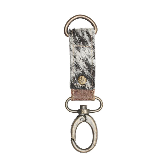 Black & White Cowhide & Leather Key Fob Keychain Hand Crafted Myra Bag NEW MY-S-0924