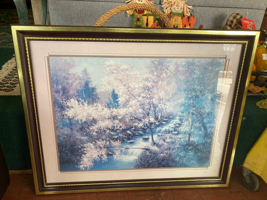 Picture of river & trees framed, matted 26182