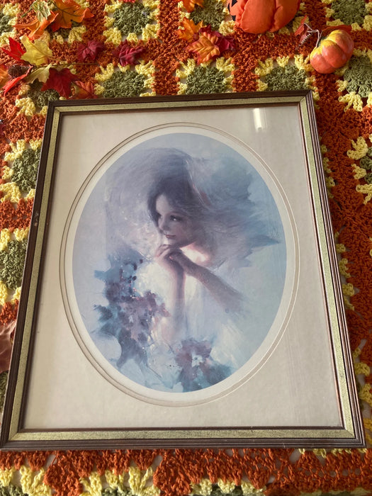 Picture of a girl framed, matted 26185