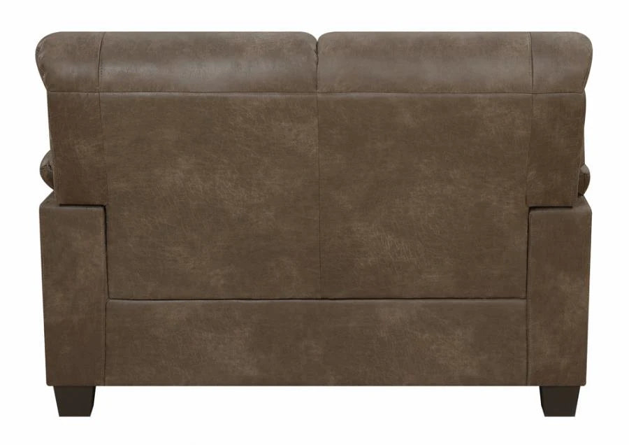 Meagan upholstered loveseat brown with pillow top arms NEW CO-506562