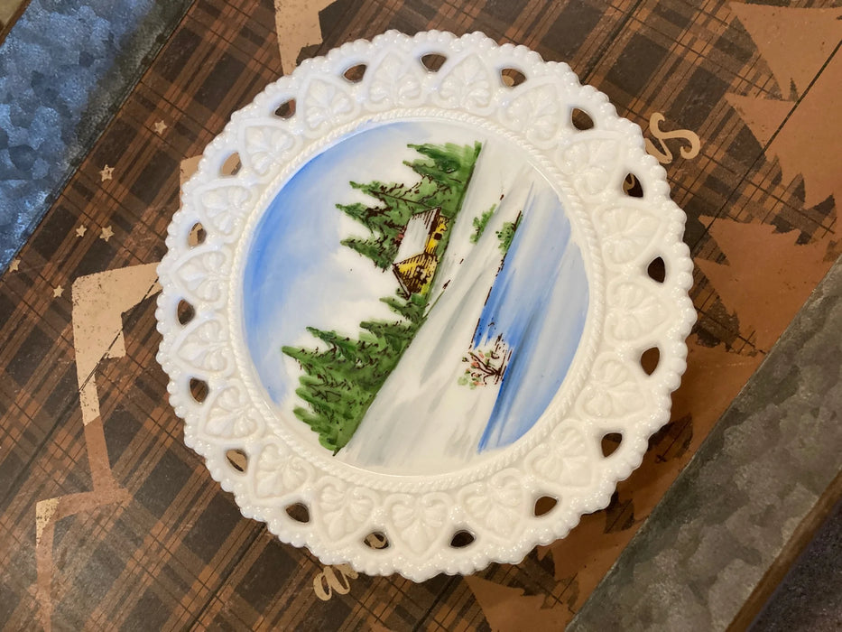 Milk glass hand painted plate 26455