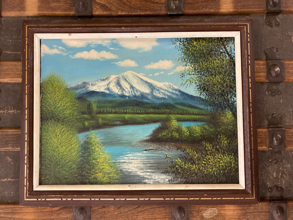Oil painting Mt Shasta signed Al Sight framed 26413