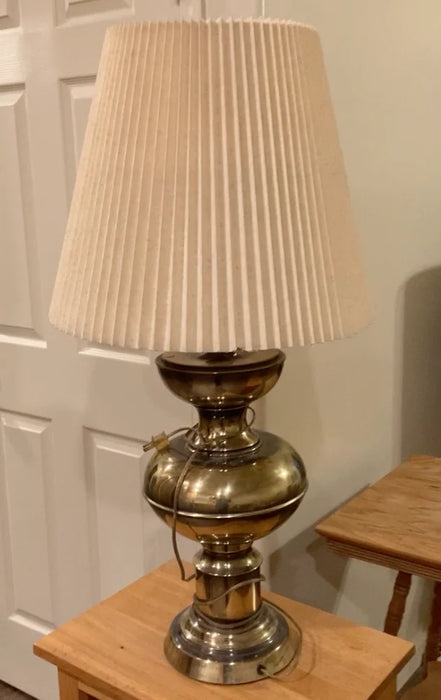 Brass nightstand lamp w lampshade 26556