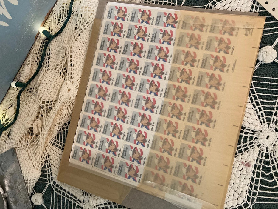Mint condition Roberto Clemente stamps, book of 50, with all authentication from PO 26592