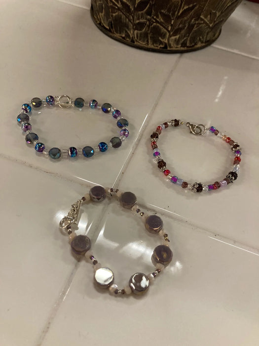 Bracelets, hand crafted locally, beads/crystals, sterling silver plated, various colors 26663