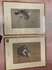 Framed picture pigeons in flower basket, Maruyama School 26604
