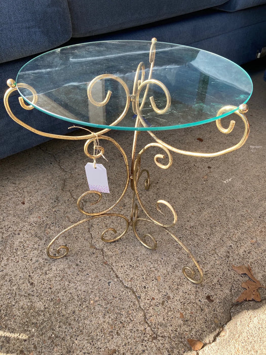 Gold metal table with glass top 27049