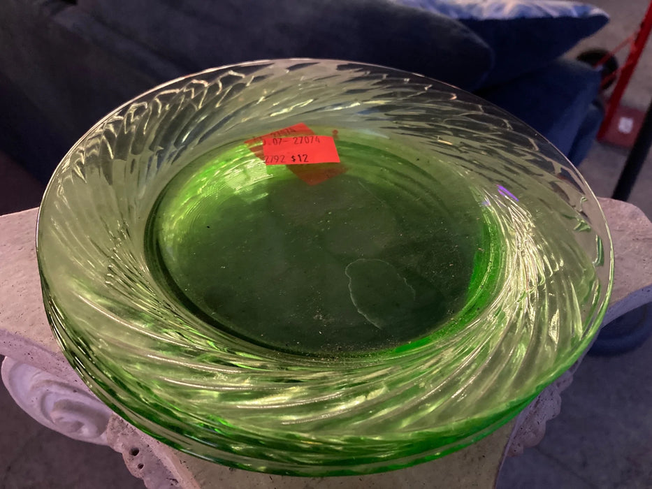 Green depression glass salad plates 27074