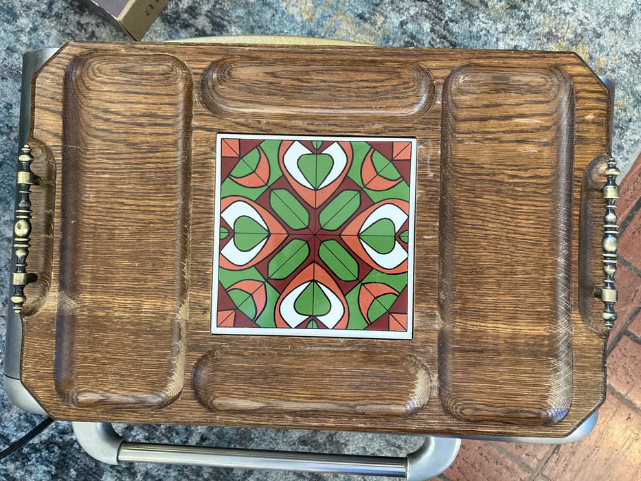 Wood tray with tile and handles 27009