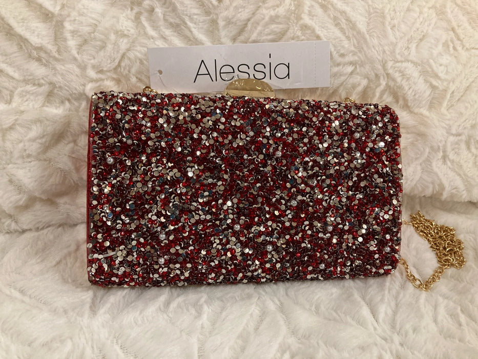 Purse red, silver sparkles, Alessia 26966