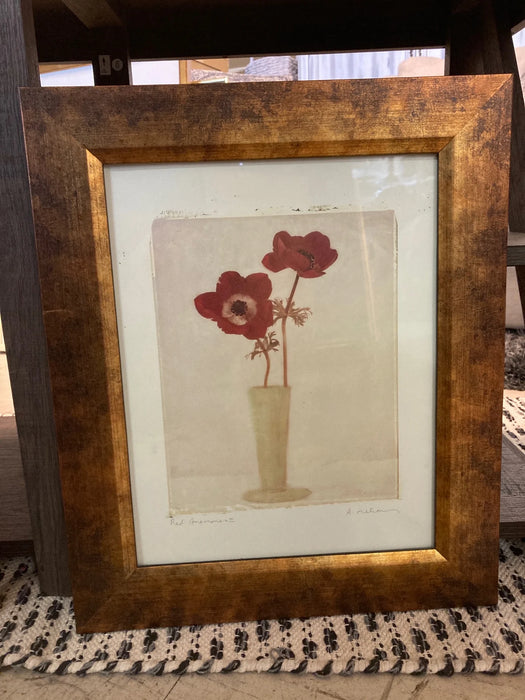 Red Anemones ll painting picture by R. Melious framed matted 26869