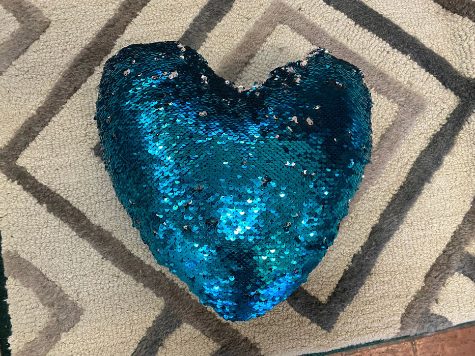 Blue and silver sparkle heart pillow 26826