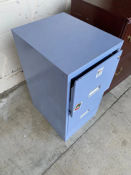 Blueish grey metal filing cabinet with 2 file drawers 26784