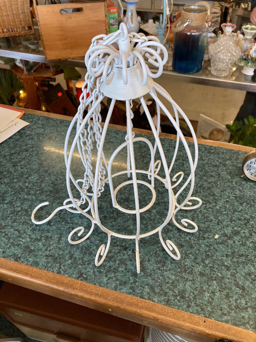 White metal cage candle holder, hanging 27135