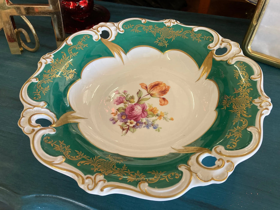 Weimar German glass bowl green floral 27236