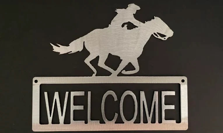 Galloping horse metal welcome sign western hand crafted decor MS-1002