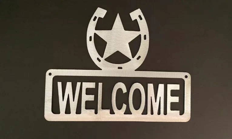 Horseshoe metal welcome sign western hand crafted metal decor MS-1003