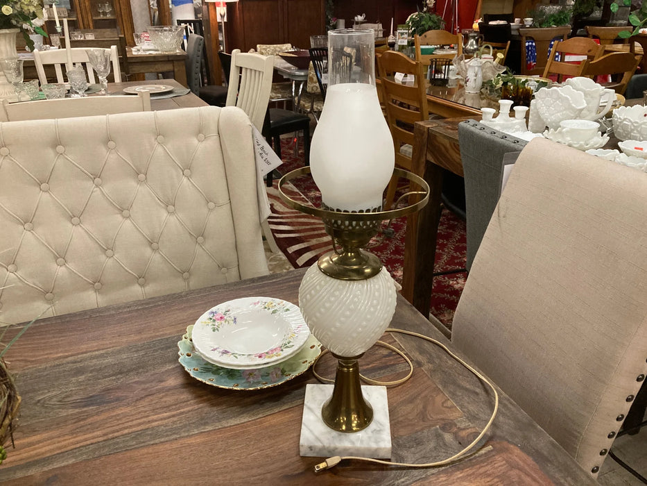 Milk glass lamp w/ marble gold accents 27292