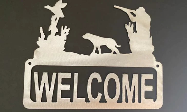 Duck hunting dog welcome sign hand crafted metal decor MS-1013