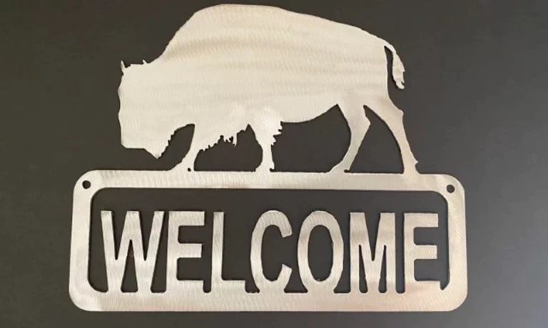 Wild buffalo welcome sign western hand crafted metal decor MS-1014