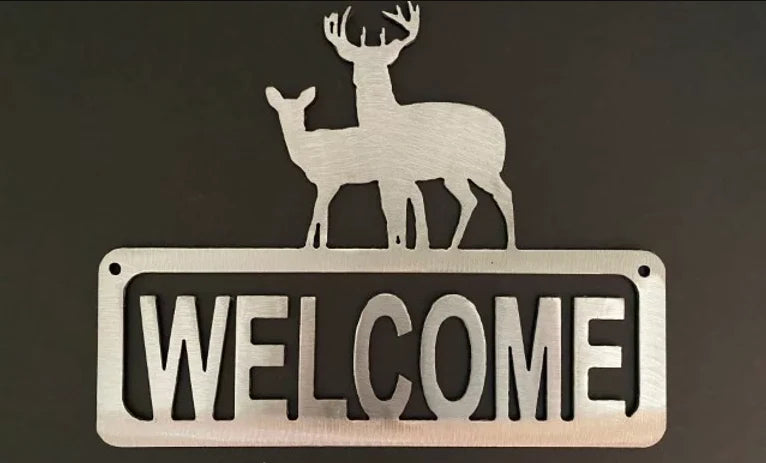 Buck and doe deer welcome sign wilderness hand crafted metal decor MS-1016