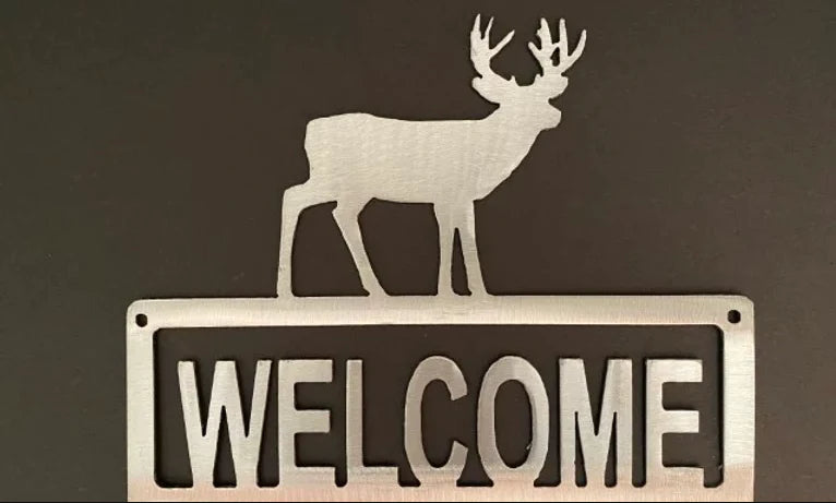Buck stag deer welcome sign wilderness hand crafted metal decor MS-1017