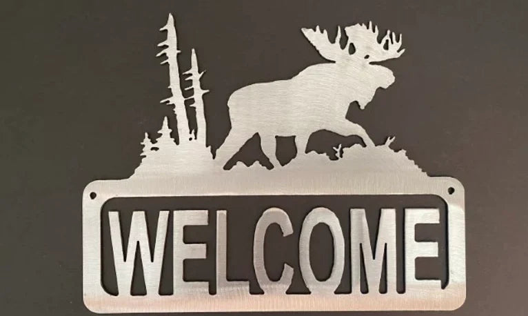 Moose welcome hand crafted metal sign decor MS-1019