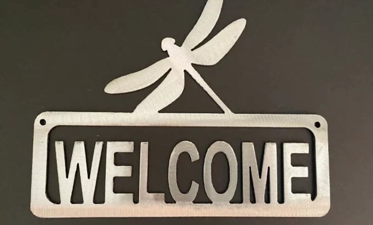 Dragonfly welcome sign hand crafted metal decor MS-1025