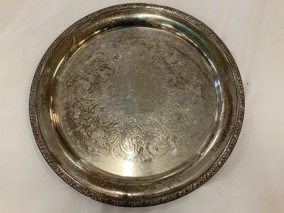 Plated silver round serving tray 27626