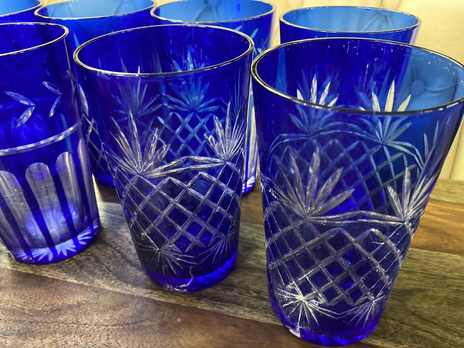 Blue cobalt crystal cut glassware 27673