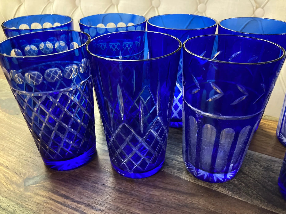 Blue cobalt crystal cut glassware 27673