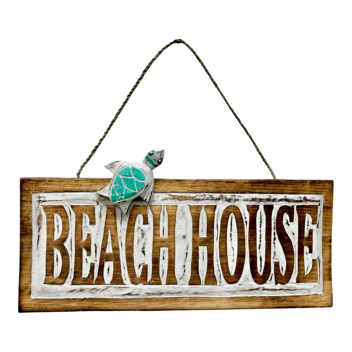 Wooden Beach House Sign With Turtle BT-2811