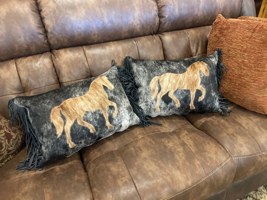 Cowhide and leather horse pillows with fringe GL- 20003