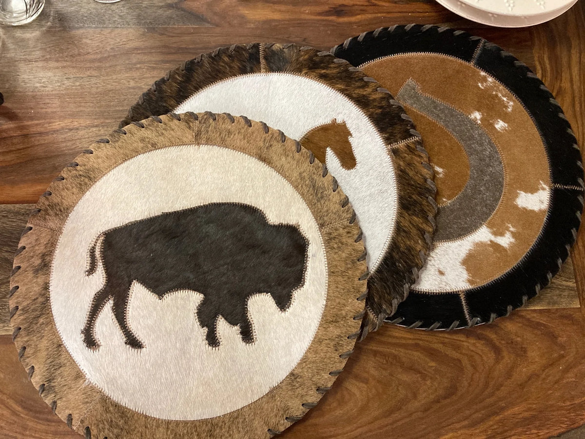 Patchwork Cowhide Coasters Cowhide Coaster Set Cowhide Leather