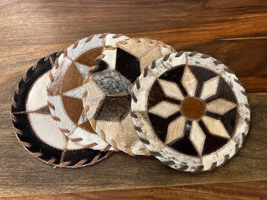 Cowhide and leather decorative round place mats with stars GL-20014