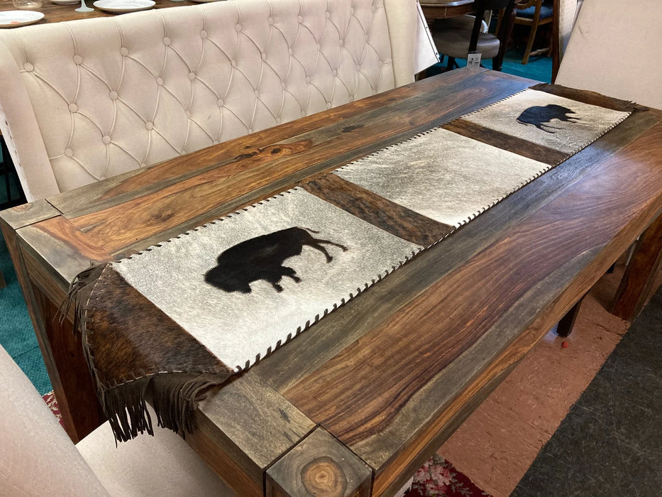 Cowhide and leather large table runner with fringe GL-20018