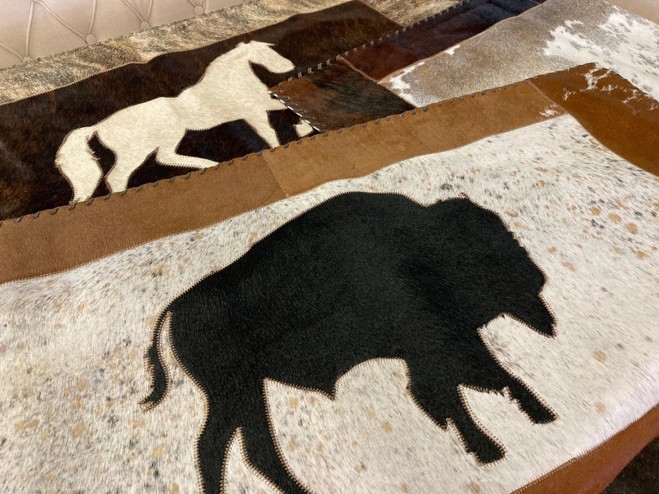 Cowhide and leather extra large rug GL-20015
